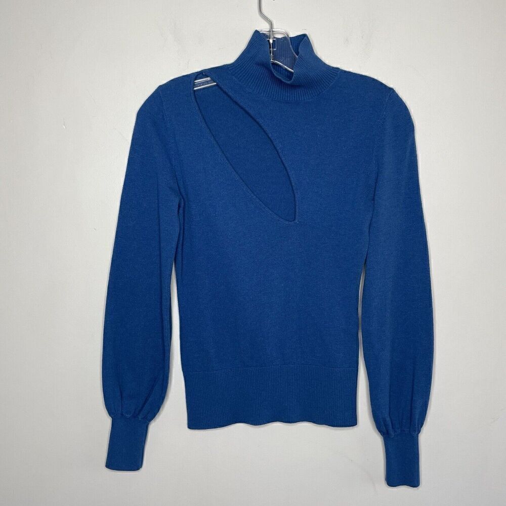 NICHOLAS Sweater Womens XS Blue Wool Cotton Cutout Pullover Turtleneck Allyah
